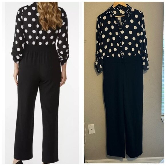 CATO Polka Dot Jumpsuit L Black White Dotcore Coquette Retro Chic Modcore NWT - Picture 1 of 14